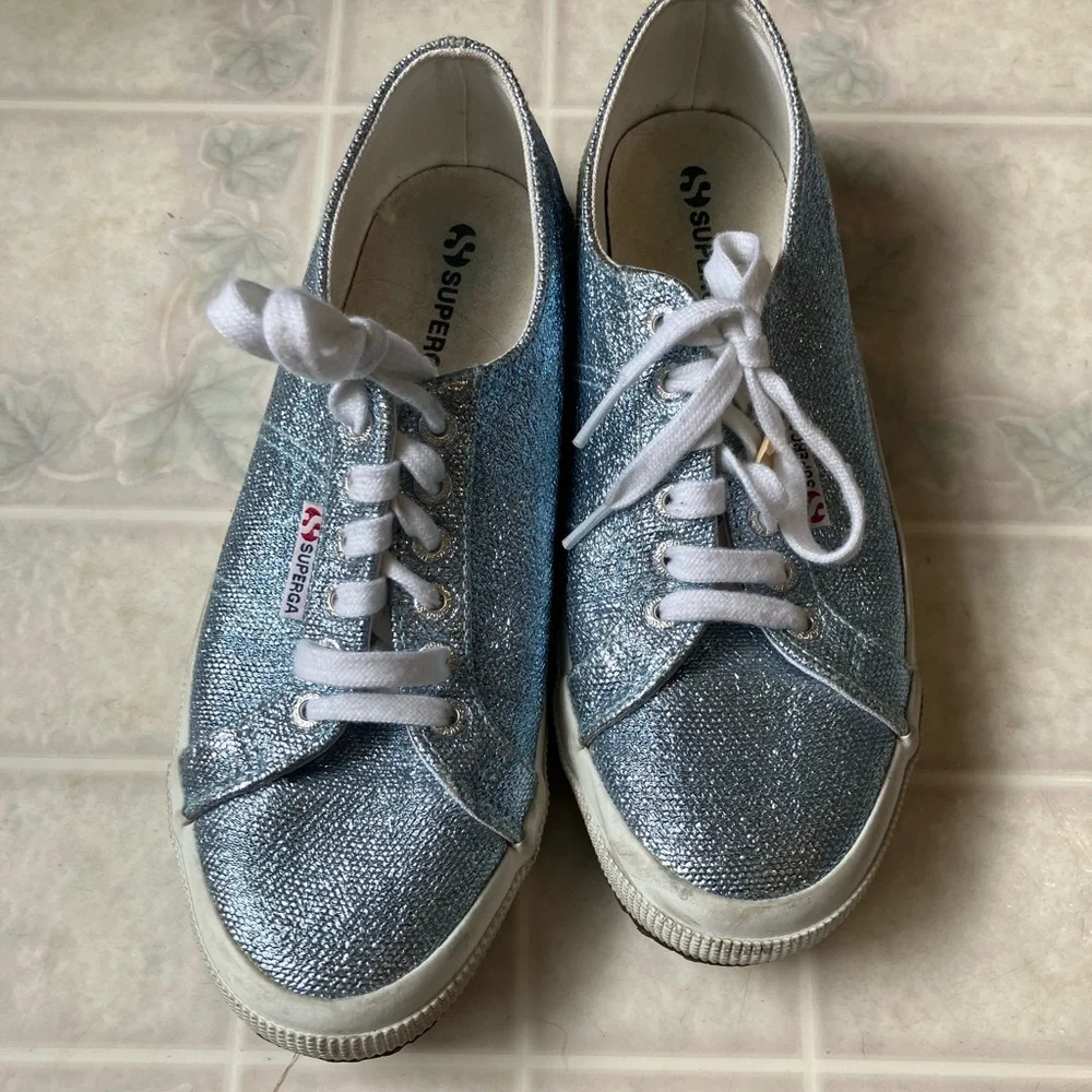 Superga Blue‎ Glitter sneakers SOOC590 white sole